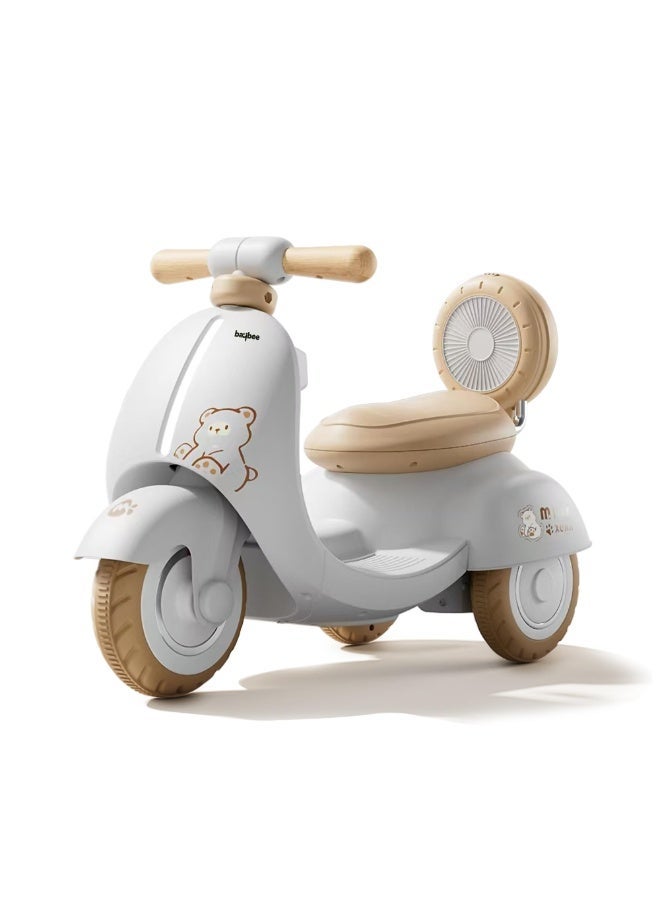 بيبي دراجة تيديو الكهربائية للأطفال، دراجة أطفال مزودة بإضاءة LED وموسيقى ودواسة قدم للتسارع | دراجة أطفال كهربائية للأطفال الصغار | دراجة أطفال تعمل بالبطارية للأولاد والبنات من عمر سنة إلى 4 سنوات، لون رمادي - Image 1